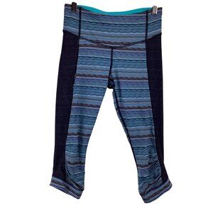 Lululemon Womens Stop At Nothing Crop Stripe Leggings Size 4 Blue‎ & Black Mesh